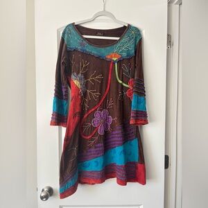 Rising International Brown and Teal Dress